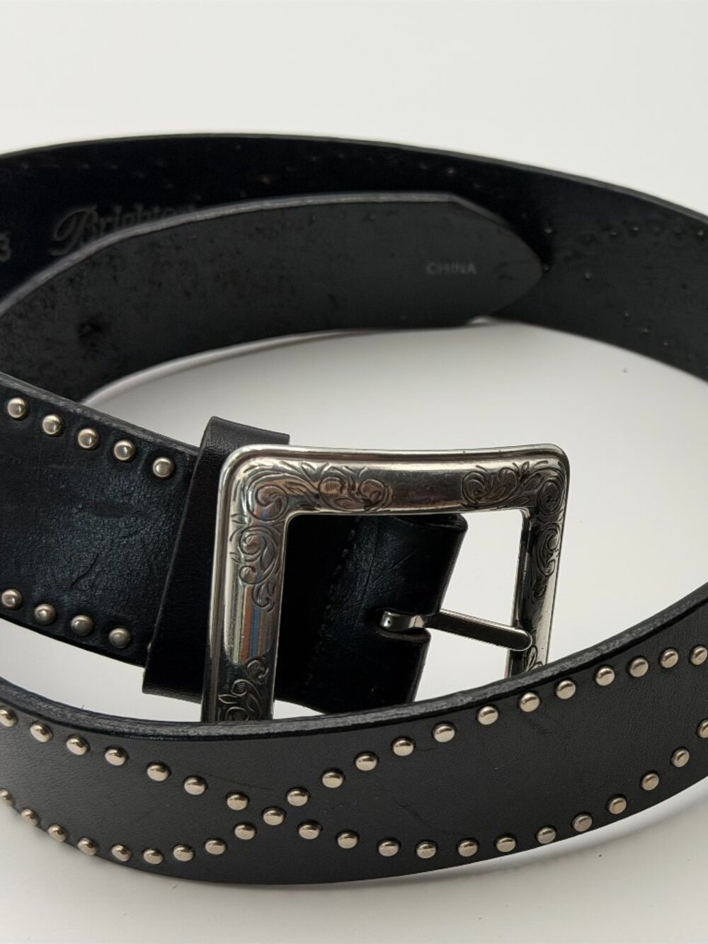 Black Leather Studded Western Belt